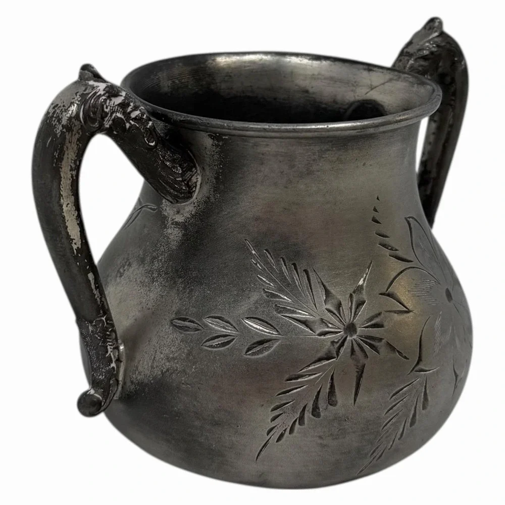 Antique Silver Plate Double Handle Sugar Bowl Floral Engraved Victorian Vessel